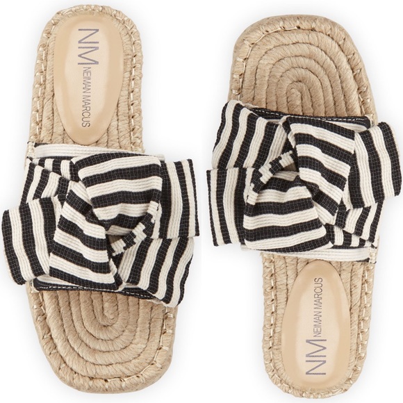 Neiman Marcus Shoes - NM Eleora Striped Bow Espadrilles Slides NWOT